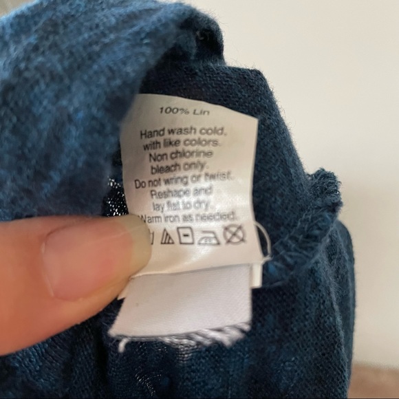 Madewell linen classic long sleeve t shirt top in heathered blue semi sheer - Picture 8 of 8